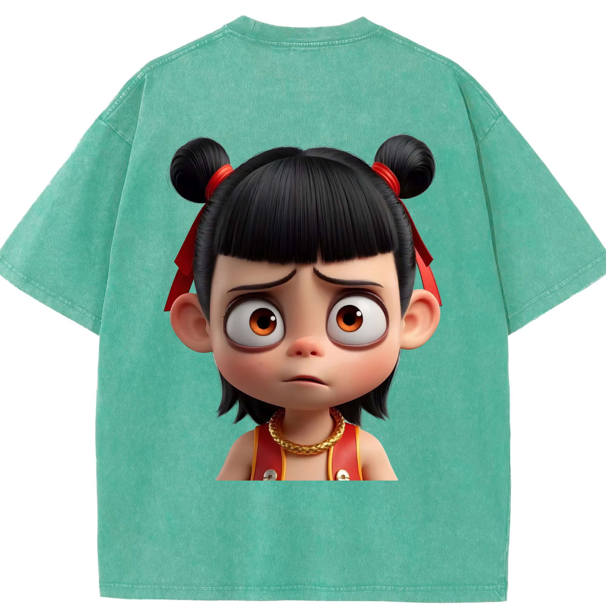 （画像用） Ne Zha 2 ナタ 魔童の大暴れ 綿100% ヴィンテージ風 半袖Tシャツ（背面プリント）